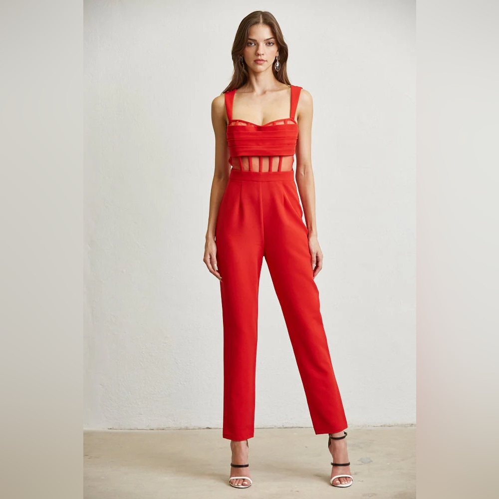 Red Mesh Women's Jumpsuit